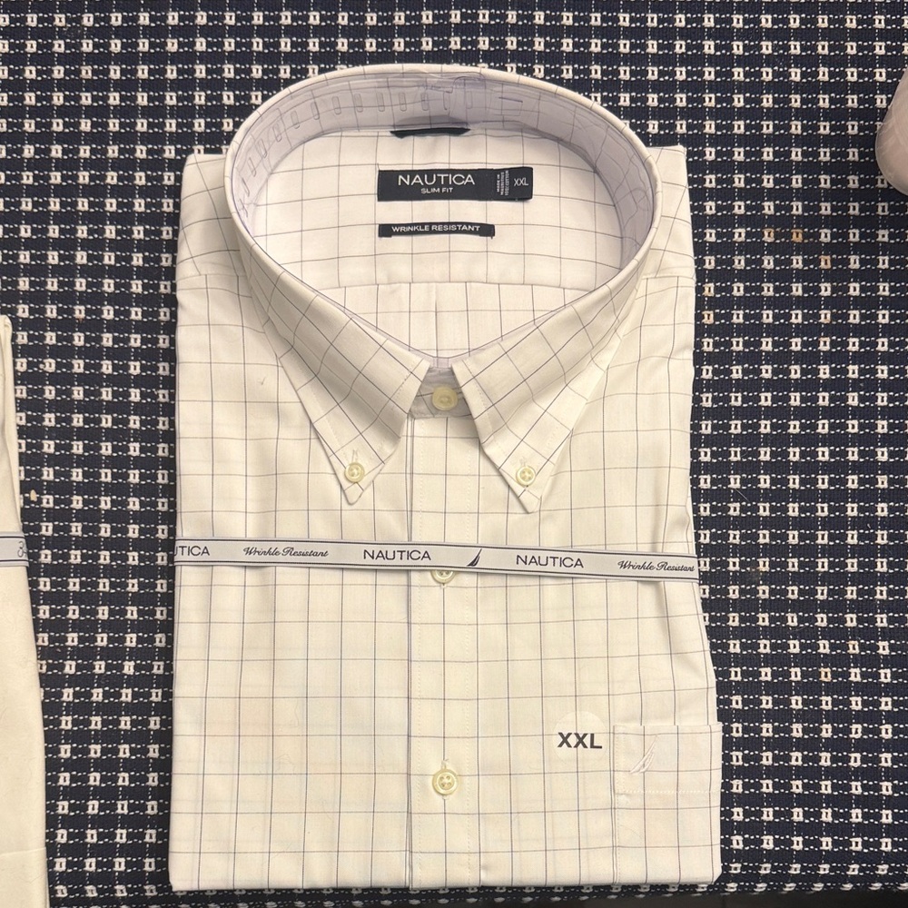 Nautica Men's White and Blue Grid Shirt